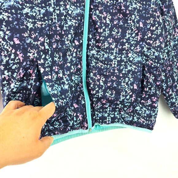 Eddie Bauer REVERSIBLE Soft Aqua Navy Down Winter Puffer Jacket Girls Size 14/16 - Picture 5 of 11